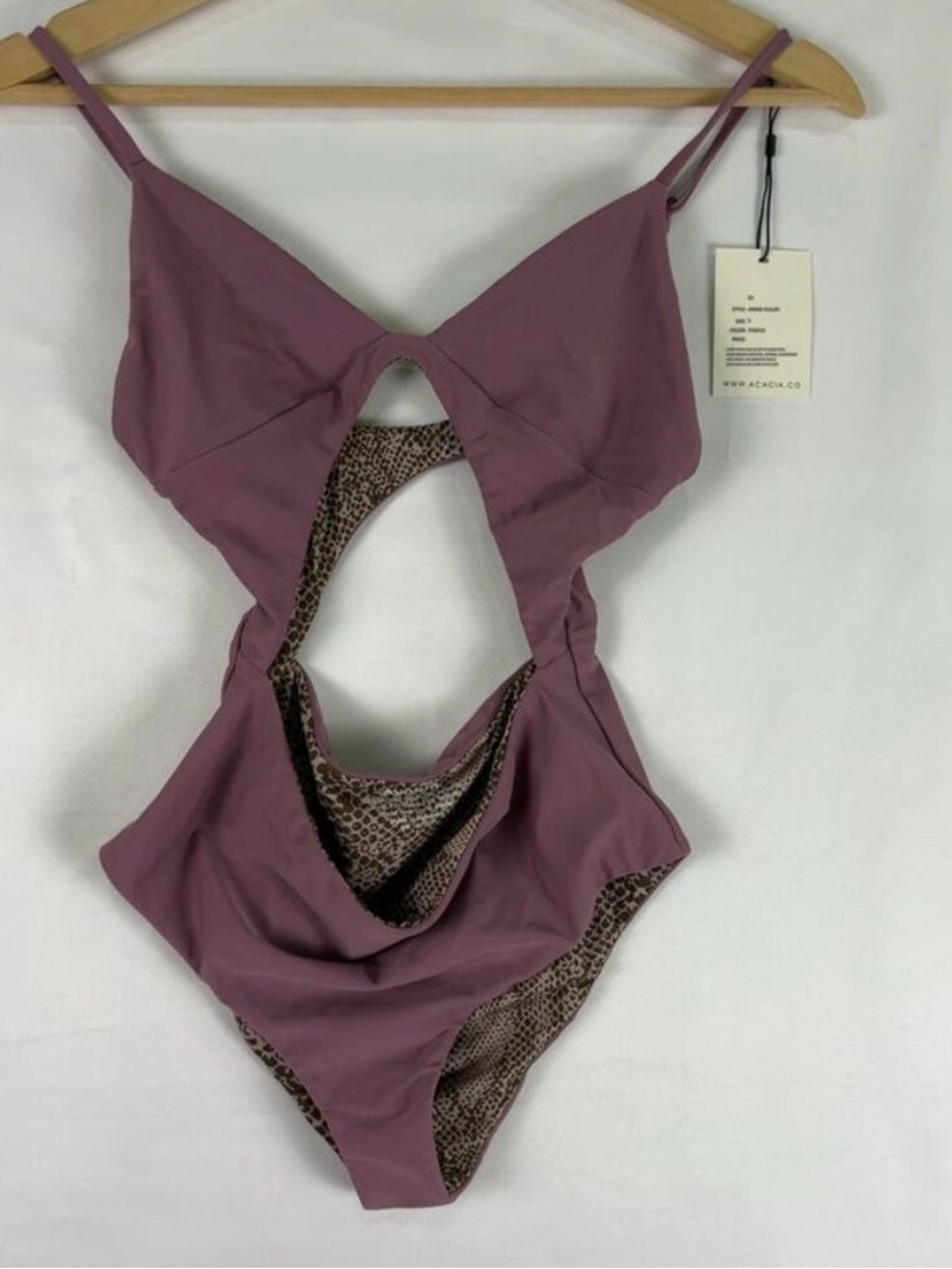 acacia swimwear Mauve One-Piece with Leopard Print Lining